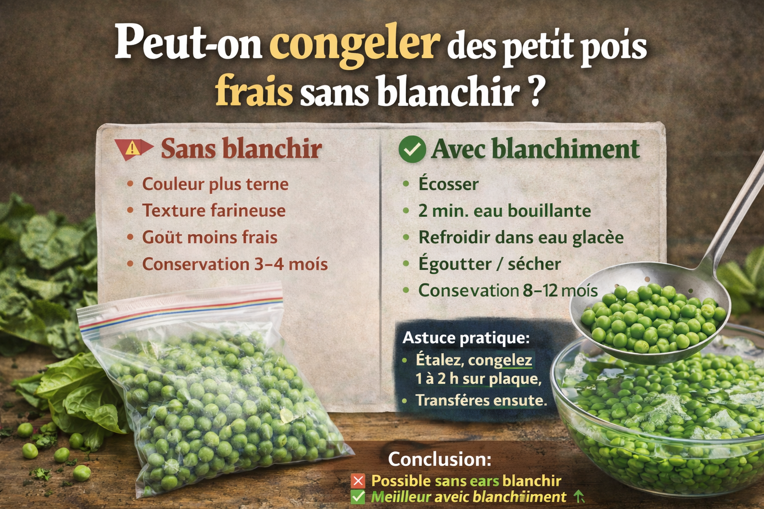 Peut on congeler des petit pois frais sans blanchir ?
