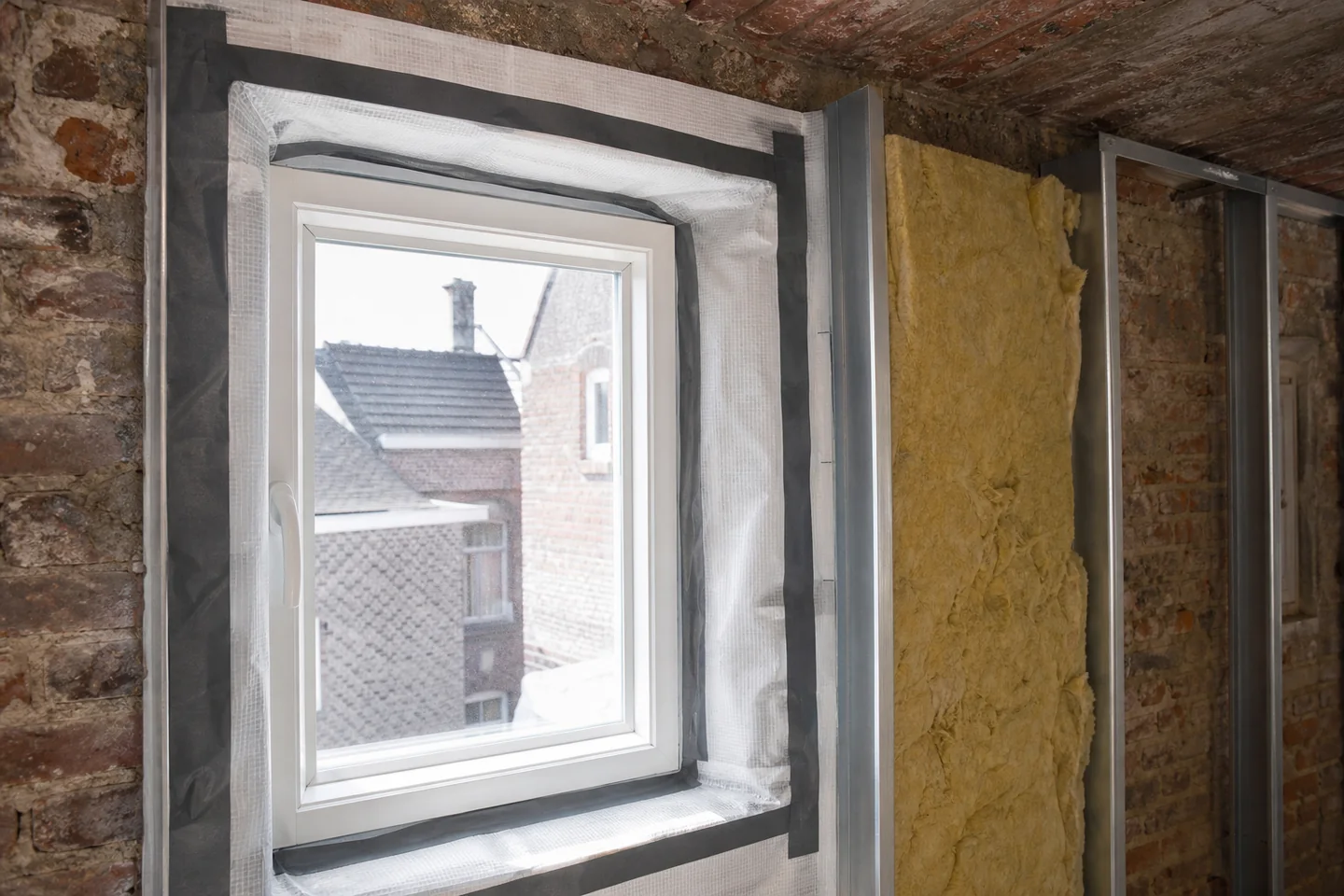 Finition soignée d'un mur intérieur sec autour d'une fenêtre