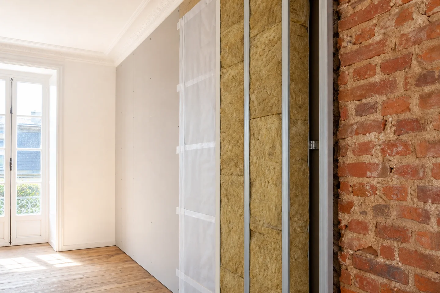 Isolation intérieure d'une maison en brique