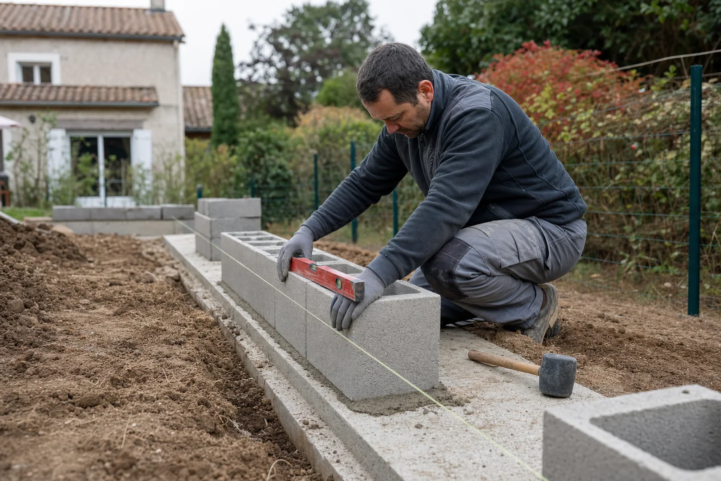 Finition soignée d'un ouvrage en béton et maçonnerie